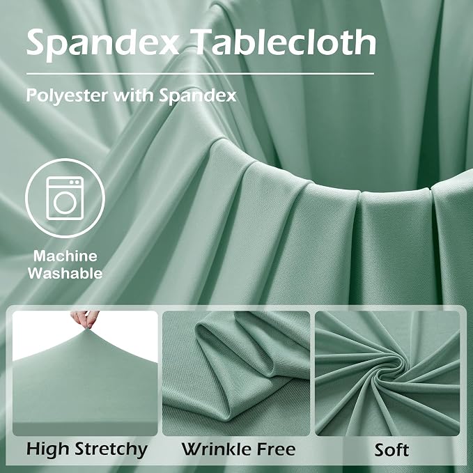 NSSONBEN 2 pk Sage Green Spandex Tablecloth for 8 Foot Rectangle Tables,Wrinkle Free Fitted Spandex Table Covers 8ft Stretch Table Cloths with Ruffle Skirt for Parties Weddings Banquet Baby Shower - Image 7