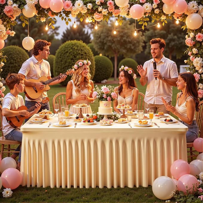 Besutolife 2 Pack Champagne Spandex Tablecloth for 6ft Rectangle Tables Fitted Table Cloth Stretch Table Covers Skirt 6ft Rectangular Tablecloths for Banquet Parties Wedding Decorations - Image 2