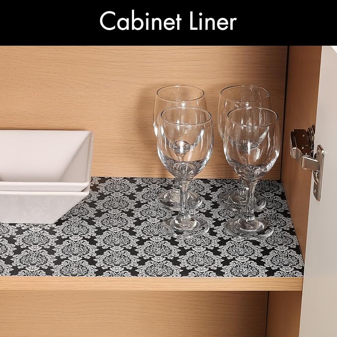 Cooyes Shelf and Drawer Liners for Kitchen Cabinets, Non-Adhesive Cabinet Liners, EVA Waterproof Durable Shelf Paper for Refrigerator, Shelves, Cupboard with European Pattern, Easy to Cut - Image 4