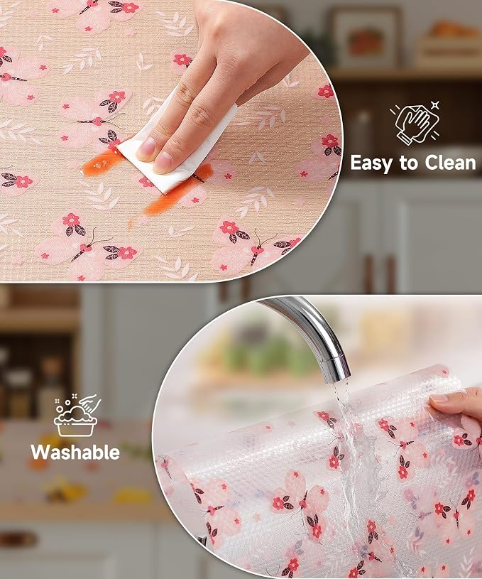 Butterfly Shelf Liner for Kitchen Cabinets, Waterproof Non Adhesive EVA Drawer Liner, Non Slip Transparent Cabinet Mat, Easy to Cut Shelf Paper for Cupboards, Table & Desk (Pink, 11.8" W x 118" L) - Image 6
