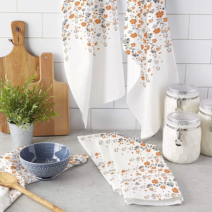 Kitchen Towels Microfiber Cleaning Cloths, Flower Orange Grey Cherry Blossoms White Background Soft Dish Towels for Kitchen, Pack of 3 Absorbent Hand Towels Reusable Tea Towels,Bar Towels,18x28 Inch - Image 3