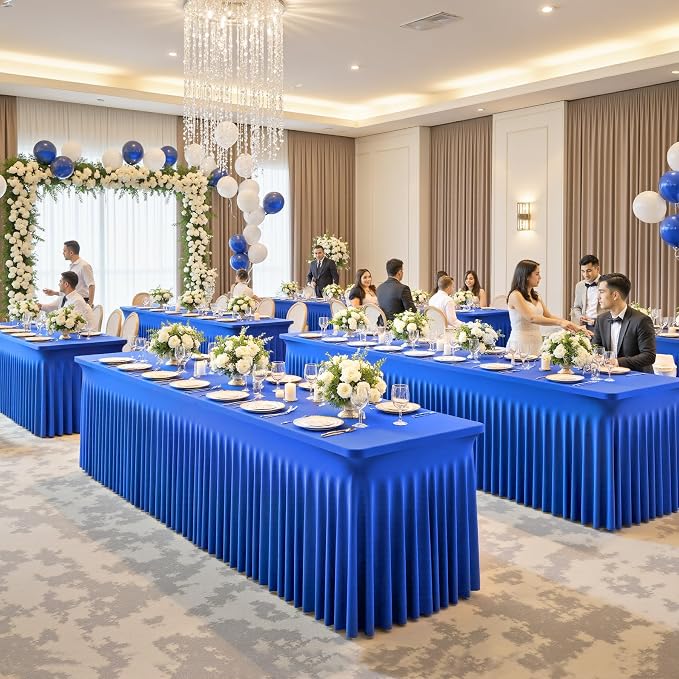 2 Pack Royal Blue Table Cloth for 6 Foot Rectangle Tables Spandex Fitted Tablecloth 6ft Stretch Table Covers Skirt Blue Banquet Tablecloths Wrinkle Free Tablecloth for Party Wedding Birthday Event - Image 3
