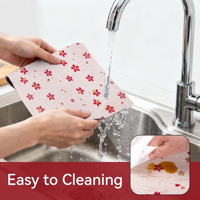 FIFTY FEET 18"x96" Non-Adhesive Shelf Liner for Kitchen Cabinets and Drawers, Washable Non-Slip PVC Cabinet Liner (Red Floral)(5 Roll) - Image 4