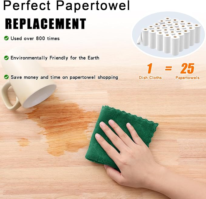 Homaxy 12 Pack Super Soft & Absorbent Dish Cloths, 10" x 10", Dark Green - Image 8
