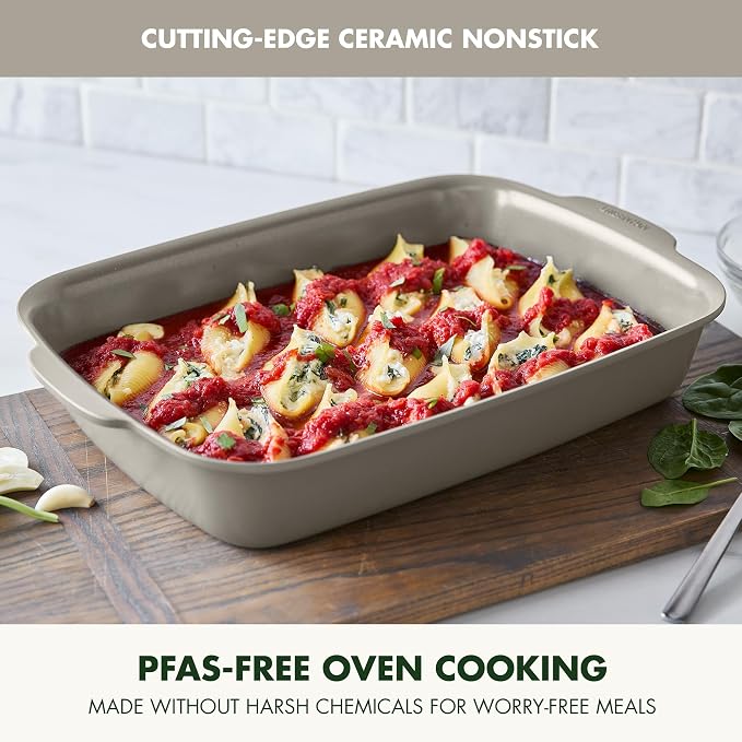 GreenPan Premiere Ovenware Healthy Ceramic Nonstick 13" x 9" Rectangular Baking Pan, PFAS-Free, Warp-Free Bakeware, Durable Quick Heating, Oven & Broiler Safe to 600F, Dishwasher Safe, Taupe - Image 2