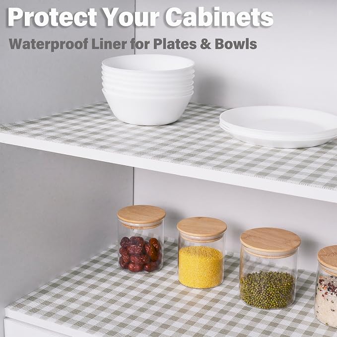 Drawer and Shelf Liners for Kitchen Cabinet,Non Slip Cabinet Liners for Shelves,Non-Adhesive Strong Grip Mats Protect Dresser Cupboard Liner,Shelf Paper-Green Grid 17.5" W x 118" L - Image 3