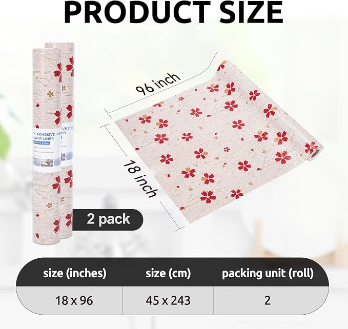 RAY STAR 18X96 Inch Shelf Liner for Kitchen Cabinets, Non-Adhesive Cabinet Liner Washable, PVC Drawer Liner for Dresser Non-Slip Bathroom (Red Floral)(2 Roll) - Image 5