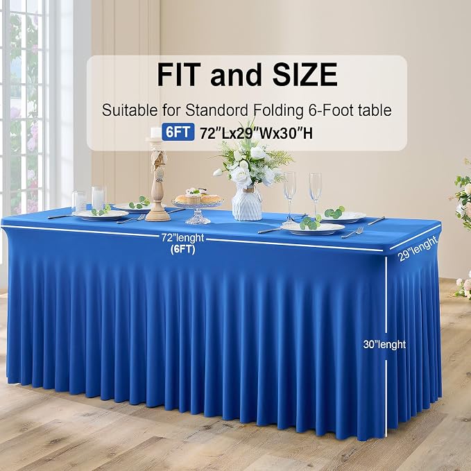 Spandex Tablecloth 6FT Rectangle Table Cover 4 Pcs Royal Blue Wrinkle-Free - Image 7
