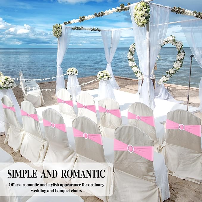Pink Chair Sashes 25 Pack Spandex Stretch Chair Band Sashes with Buckles for Folding Chairs Wedding Party Reception Baby Shower Events Banquet Decorations - Image 5