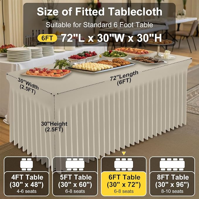 Smiry Spandex Tablecloth 6 Pack, Elastic Fitted Stretch Tablecloth for 6FT Rectangle Tables, Waterproof Washable Table Cover Skirt for Wedding, Banquet & Parties (Taupe, 72Lx30Wx30H Inch) - Image 4