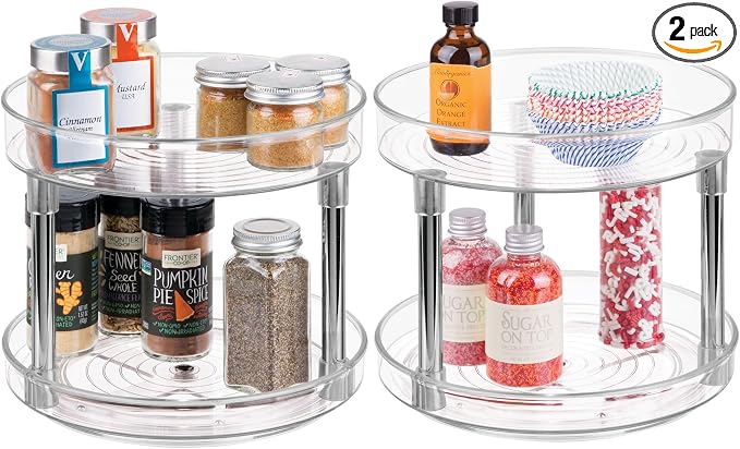 iDesign 9-Inch Plastic 2-Tier Lazy Susan Turntable, Set of 2, Clear/Chrome by iDesign