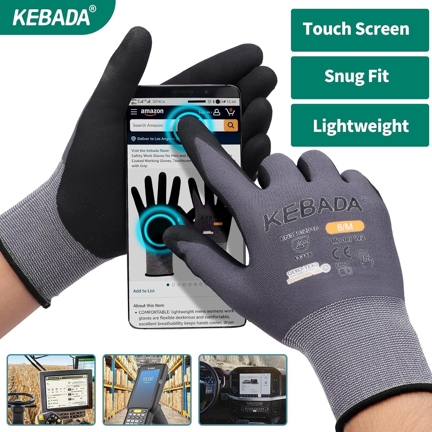 Kebada W2 Work Gloves for Men and Women, Nitrile Coated Working Gloves for Gardening, Construction, Warehouse, Safety Gloves for Work in Yard and Outdoors, 6 Pairs, XXL