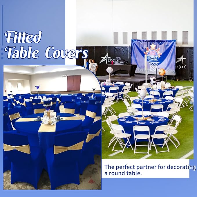 6Pcs 5FT Royal Blue Round Spandex Tablecloth 60 inch Stretchable Table Cover Tight Fit Stretch Tablecover Wrinkle Resistant Washable Table Cloth for Weddings Birthday Banquets Parties Festival - Image 6