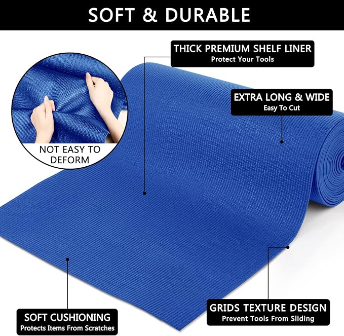 Foam Toolbox Liner Drawer Liner, Non-Slip Shelf Liners 24" W x 288" L Blue - Image 3