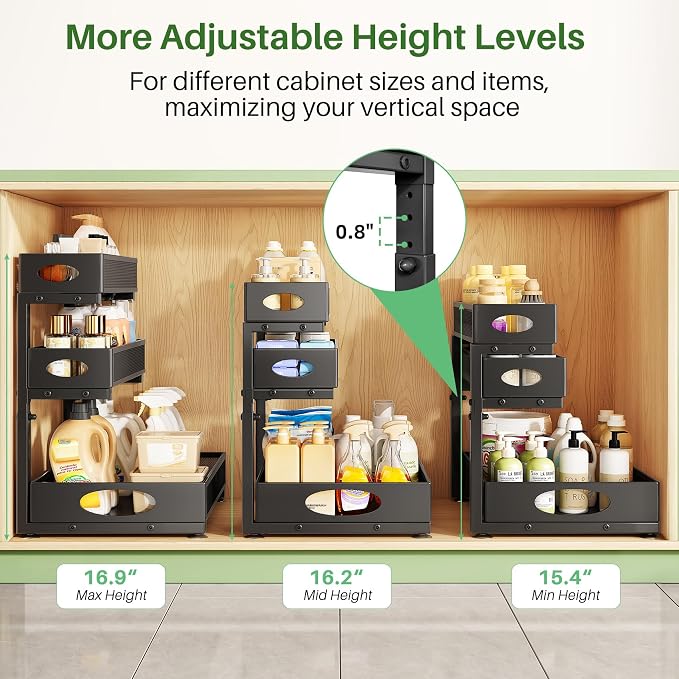 Kitstorack Under Sink Organizer 3-Tier Slide Out Drawer 2-Pack Black - Image 5