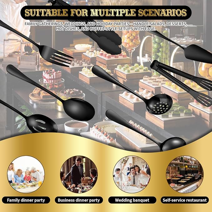 30 Piece Stainless Steel Serving Utensils Set - Buffet Serving Spoons Forks Tongs for BBQ, Parties, Catering, Weddings, Events - Black - Image 4