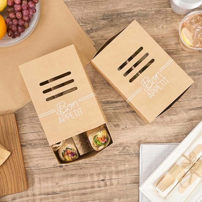 Restaurantware Take Out Food Containers 100 Count 8.3 x 5.7 x 3.7 Inches Paper Sandwich Boxes Disposable Food Packaging Box Design - Image 15
