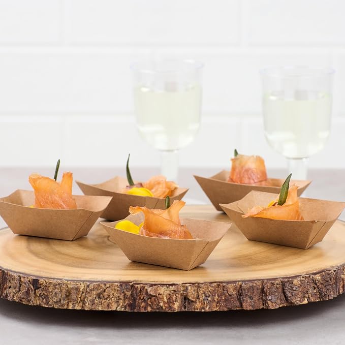Restaurantware-Bio Tek 2 Ounce Food Boats, 50 Disposable Paper Food Trays - Heavy-Duty, Grease-Resistant, Kraft Paper Food Boats, For Snacks, Appetizers, Or Treats, Use At Parties Or Carnivals - Image 7
