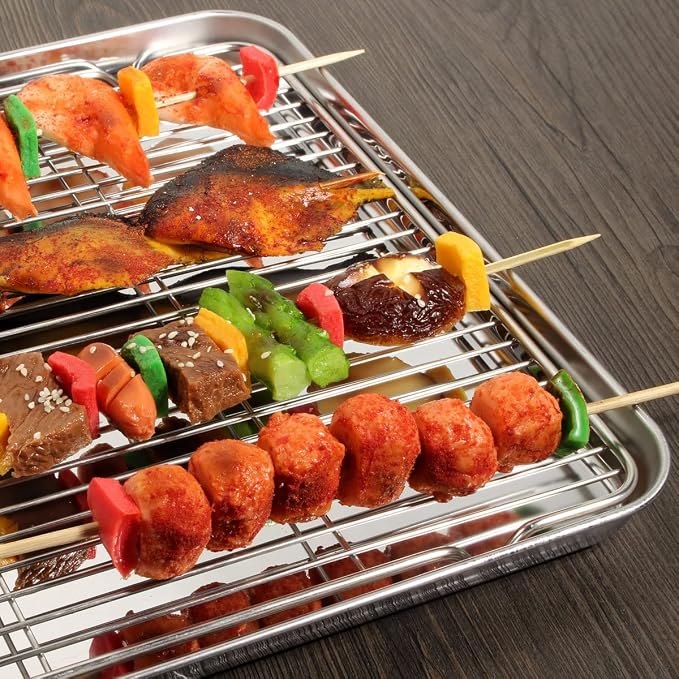Wildone Baking Sheet & Rack Set [2 Sheets + 2 Racks], Stainless Steel Cookie Pan with Cooling Rack, Size 16 x 12 x 1 Inch, Non Toxic & Heavy Duty & Easy Clean - Image 7