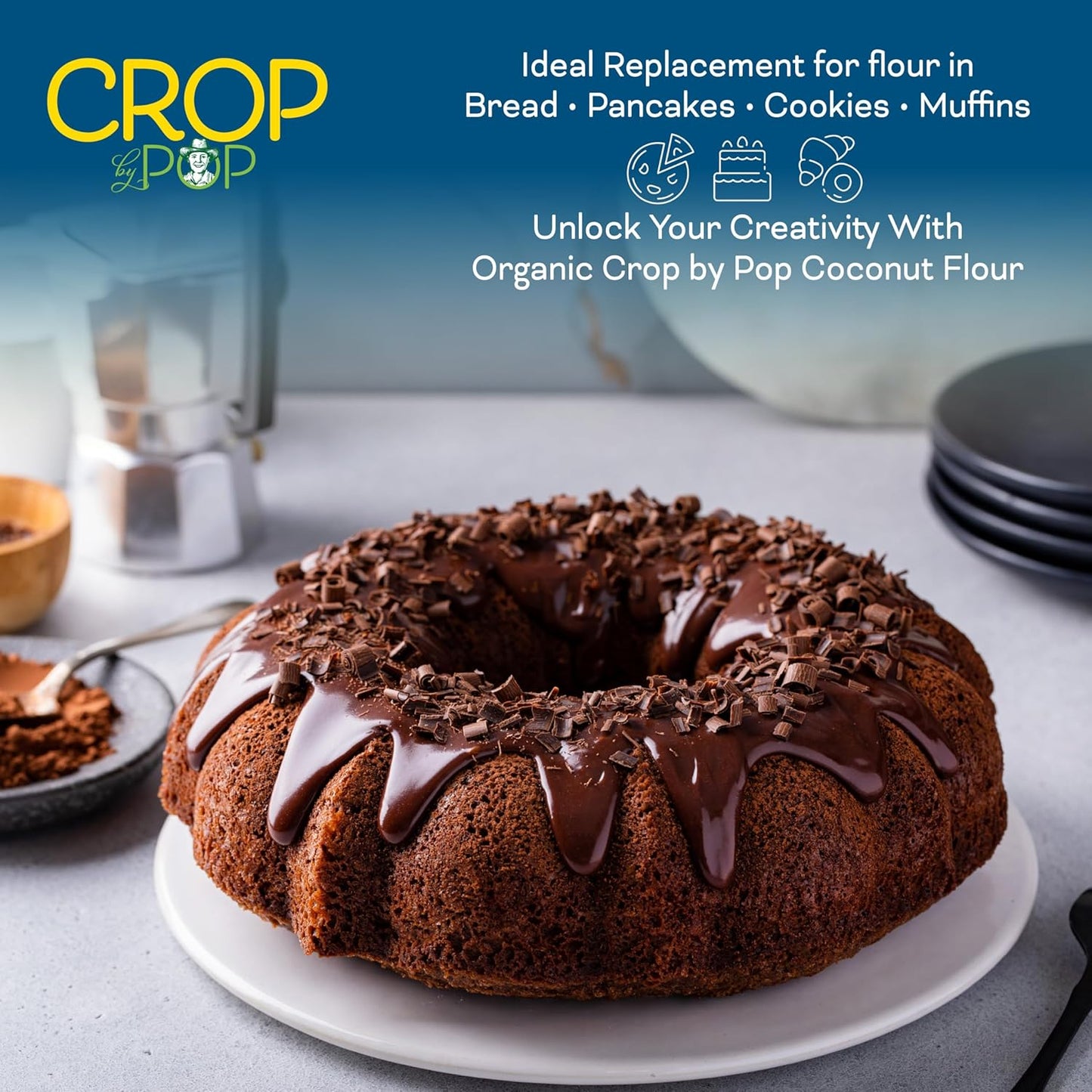 CROP BY POP - Organic Coconut Flour (64 Oz - 4 LB) Packed Fresh in Resealable Bag - USDA Organic, Non GMO - Naturally Grown, Vegan, Kosher