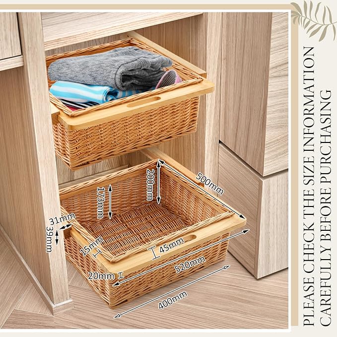 Rustic Wicker Pull out Cabinet Organizer Basket Drawers with Frame and Runners Slide 20" W x 20" l x 8" H for Kitchen Shelf Pantry Storage, Easy DIY Installation - Image 2