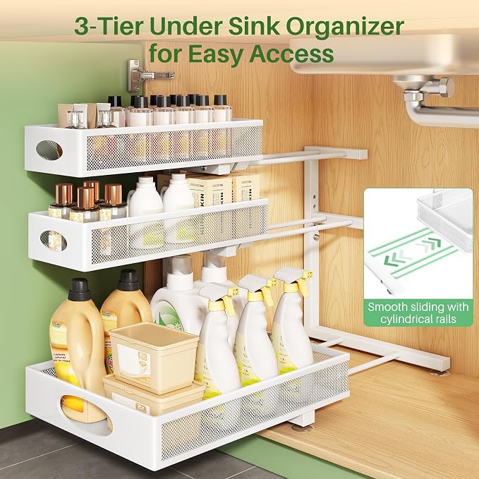 Kitstorack Under Sink Organizer 3-Tier Slide Out Drawer for Bathroom 2-Pack - Image 4
