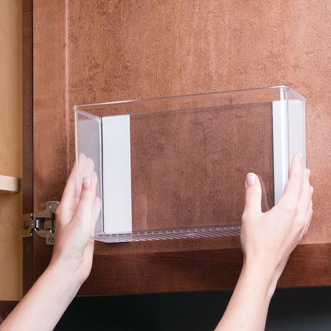 mDesign Plastic Adhesive Mount Storage Organizer Container for Kitchen or Pantry Wall Organization - Space Saving Holder for Sandwich Bags, Foil - 11" Wide - Ligne Collection - 2 Pack - Clear - Image 5