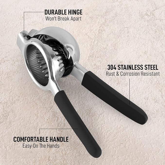 Zulay Lemon Squeezer Stainless Steel with Premium Heavy Duty Solid Metal Squeezer Bowl (Black Grip, Large) - Image 4