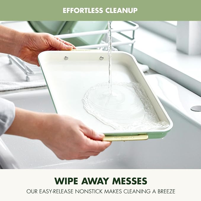 GreenPan Bakeware 13” x 9” Rectangular Cake Pan, Ceramic Nonstick Baking Pan, PFAS & BPA Free, Gold Handles, Durable Steel, Freezer to Oven Dish, Scratch Resistant, Bake & Roast Ovenware, Sage Green - Image 7