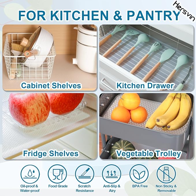Hersvin Shelf Liners, 16in x 20ft Kitchen Drawer Mats, Non-Adhesive EVA Cupboard Protector, Cabinet Lining, Refrigerator Liner (Clear Dot, 40.7x610cm) - Image 7