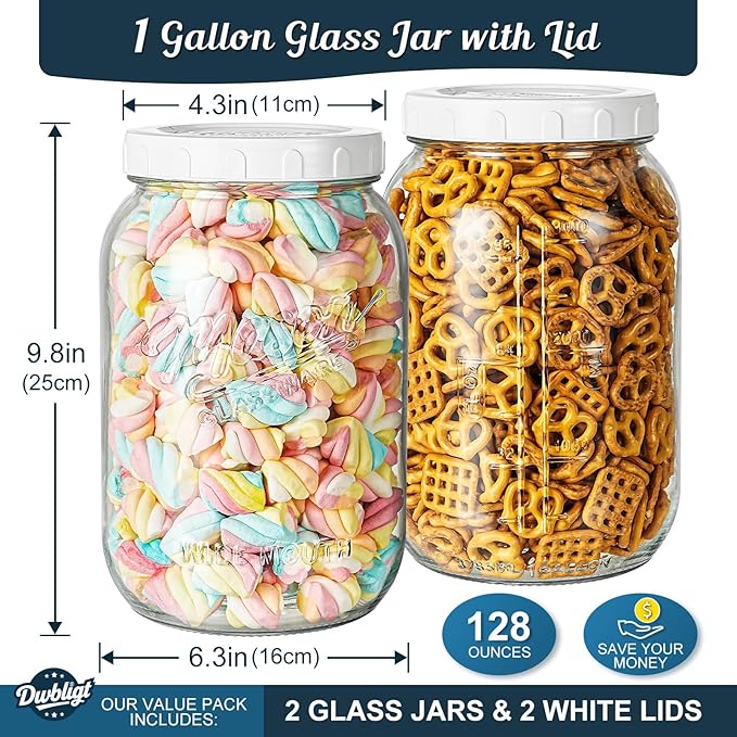 2 Pack Wide Mouth Mason Jars with Airtight Lid and Silicone Gasket | 1 Gallon Large Glass Containers for Food Storage like Flour Sugar, Sun Tea, Kombucha, Refrigerator Safe Fermentation Jar - Image 6