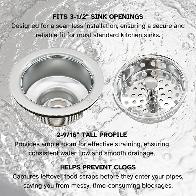 Westbrass D2145-05 3-1/2" Post Style Large Kitchen Sink Basket Strainer, Polished Nickel (2-Pack) - Image 6