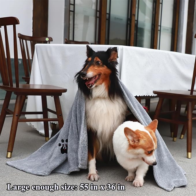 Dogvingpk Extra Large Dog Towels for Drying Dogs 2 Pack - Super Absorbent Soft Quick Dry Microfiber Pet Bath Towel for Large & Medium Dogs, 55 * 36 Inch Grey and Black - Image 3