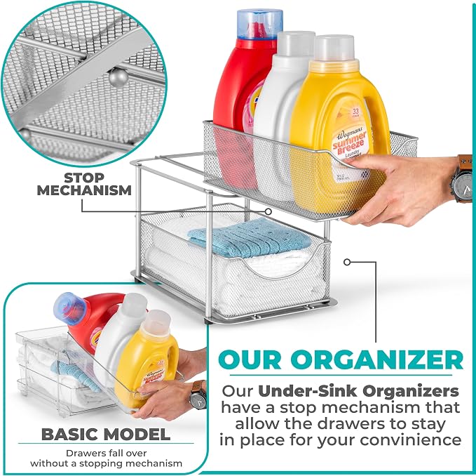 Sorbus Pull-Out Under Sink Organizer, Mesh Construction (Silver, 1 Pack) - Image 4