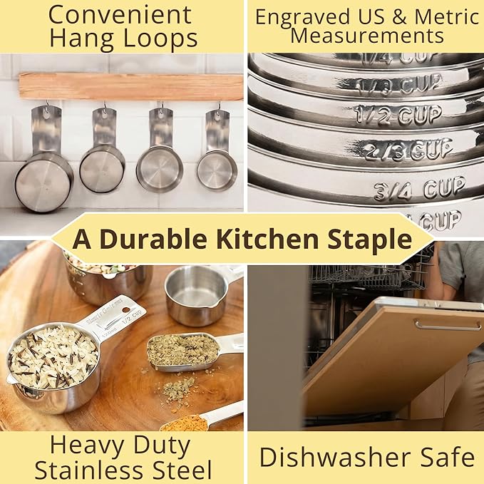 Simply Gourmet Measuring Cups Set of 7, Stackable, 304 Premium Stainless Steel, Kitchen Gadgets for Measure Liquid and Dry Ingredients, Cooking & Baking - Image 2