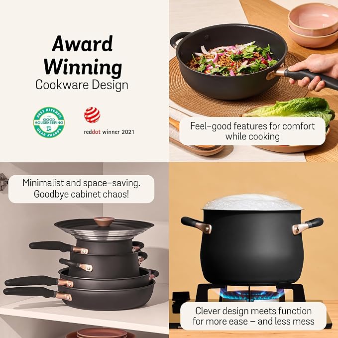 Meyer 6pc Stackable Set with Universal Lids | Hard Anodized Non Stick and Stainless Steel Pots and Pans | Induction Compatible | Dishwasher Safe | Oven Safe | Red, Orange, Yellow | Accent Cookware - Image 12