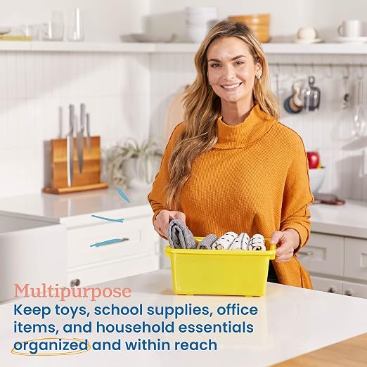 ECR4Kids Scoop Front Storage Bins, Multipurpose Organization, Yellow, 10-Piece | Durable plastic, GREENGUARD Gold Certified, 1.2 gallon capacity, lightweight & nestable, built-in handle, classroom/home use - Image 3