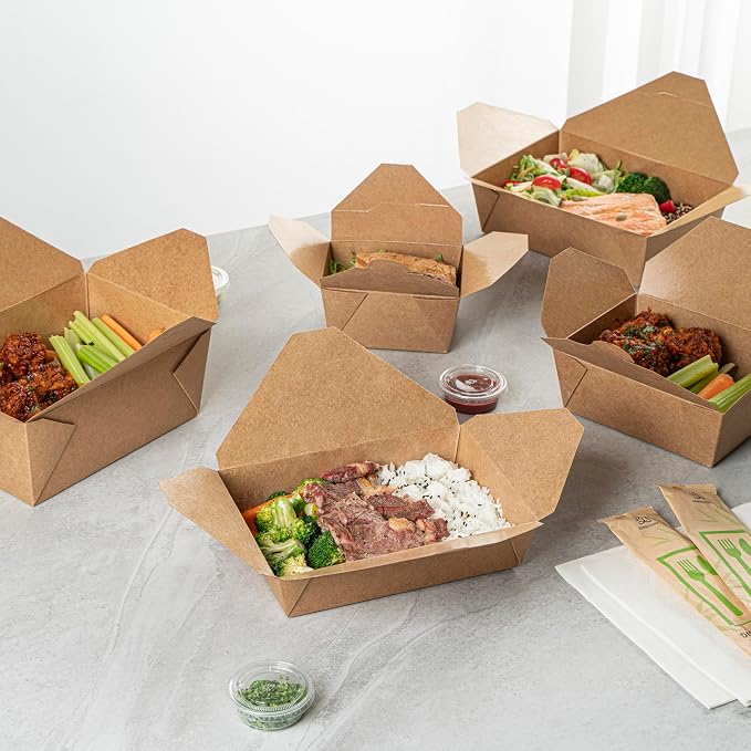 Restaurantware-Bio Tek 8.5 x 6.3 x 2 Inch Food Containers, 200 Durable Noodle Boxes - Disposable, Sustainable, Kraft Paper 49-Ounce Takeout Boxes, Rectangle, For Takeouts, Or Picnics - Image 8