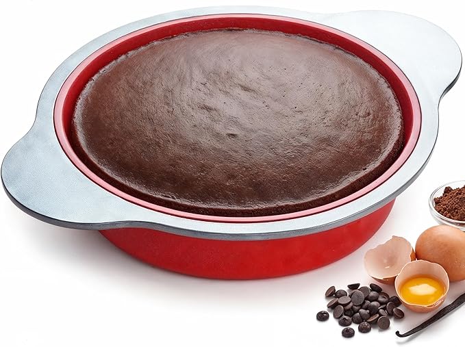Boxiki Kitchen 9 Inch Non-Stick Silicone Round Cake Pan with Steel Frame Handles - Perfect for Baking Delicious Round Cakes by Boxikikitchen