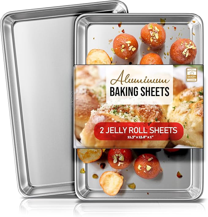 Eatex Aluminum Baking Sheet Set, 2 Pack Cookie Sheet Set, 10" x 15" Jelly Roll Baking Pan Set, Cookie Sheets for Baking Nonstick, Quality Baking Pans Set, Steel Baking Sheets for Oven, Jelly Roll Pan by Eatex