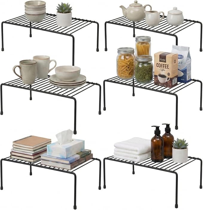 Evelots Wire Shelf Organizer Set Metal Cabinet Shelf Risers, 6-Pack, Black by Evelots