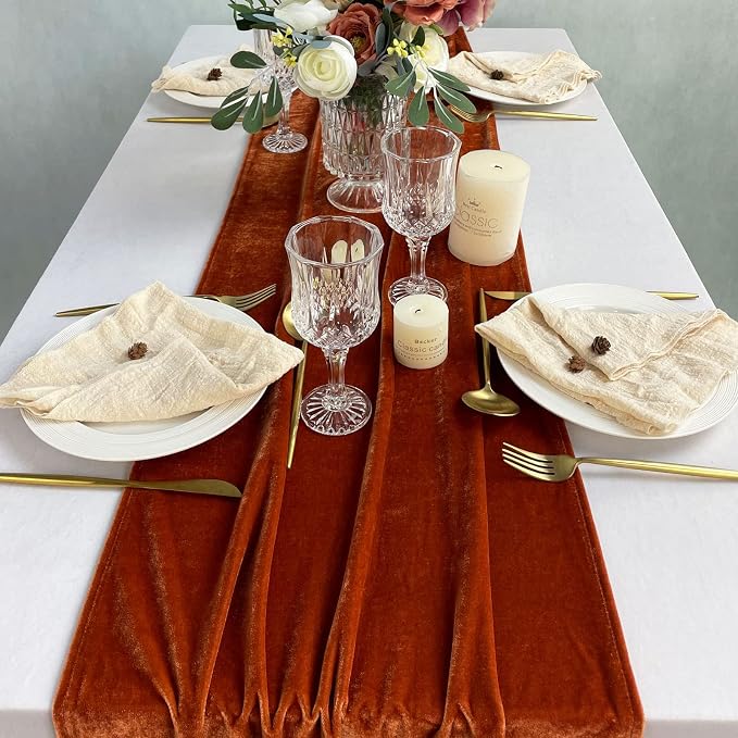 Luxurious Velvet Table Runner, 10ft Wedding Reception Decorations, 20x120inch Soft Velvet Fabric, Table Linen Overlay, Wedding Table Runners (Terracotta, 20X120inch) - Image 6