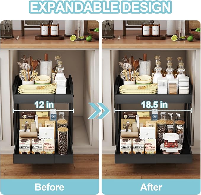 Golener 2-Tier Expandable Pull Out Cabinet Organizer, Cabinet Drawers, 16"D - Image 2