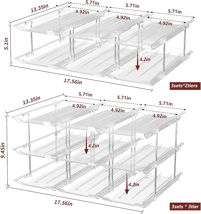 Can Organizer for Pantry, 2 Tier Stackable Rolling Can Storage Rack | Automatic Rolling, Modular Combination, Clear, Holds 24 Cans, Fits Cabinets, Pantry & Fridge, Easy Access, Space Saving - Image 2