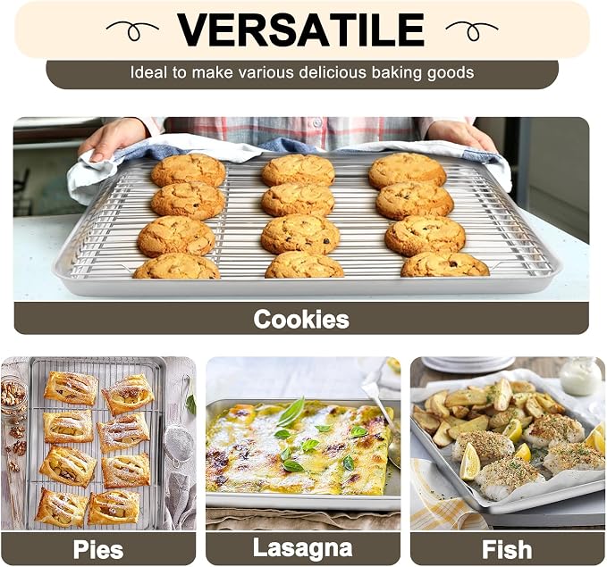 TeamFar Baking Sheet with Rack Set, 3 Pans + 3 Racks, 19.6/16/12.5 Inch | Stainless Steel Cookie Sheets Baking Pans Trays and Cooling Racks for Cooking, Non-Toxic & Heavy Duty, Dishwasher Safe - Image 6