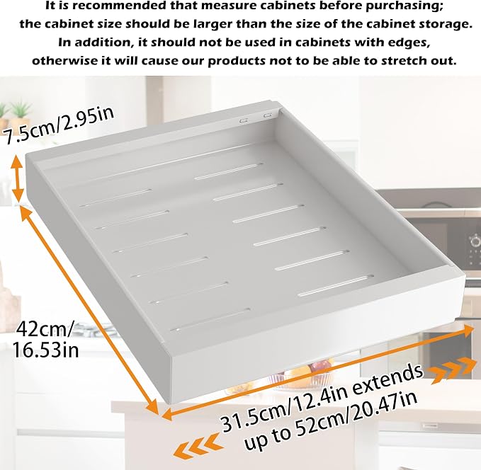 COVAODQ 1 Pack Pull Out Cabinet Organizer Extendable Sliding Slide Out Pantry Shelves Storage No Punch for Kitchen Base Cabinet Organization, Pantry, Bathroom Adjustable Width 12.4" to 20.4" - Image 2