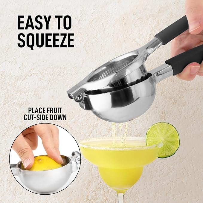 Zulay Lemon Squeezer Stainless Steel with Premium Heavy Duty Solid Metal Squeezer Bowl (Black Grip, Large) - Image 7