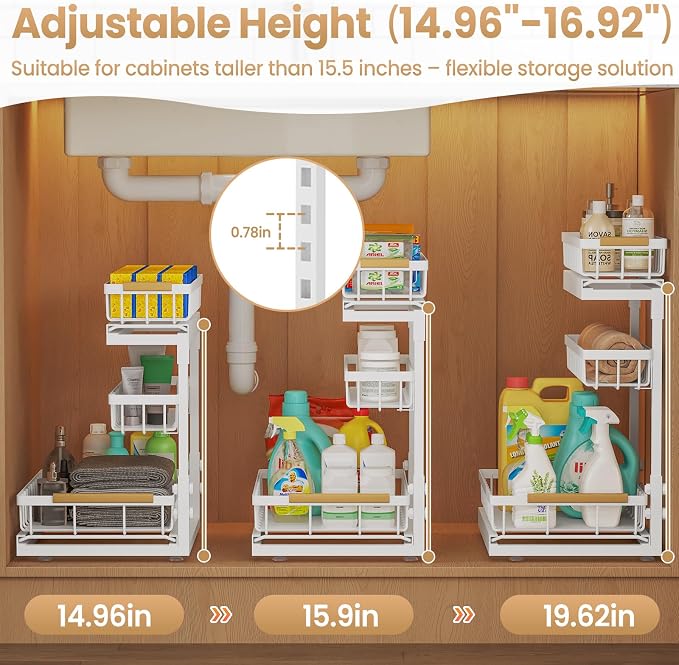 Under Sink Organizer and Storage for Bathroom and Kitchen - 2 Pack 3 Tier - Image 8