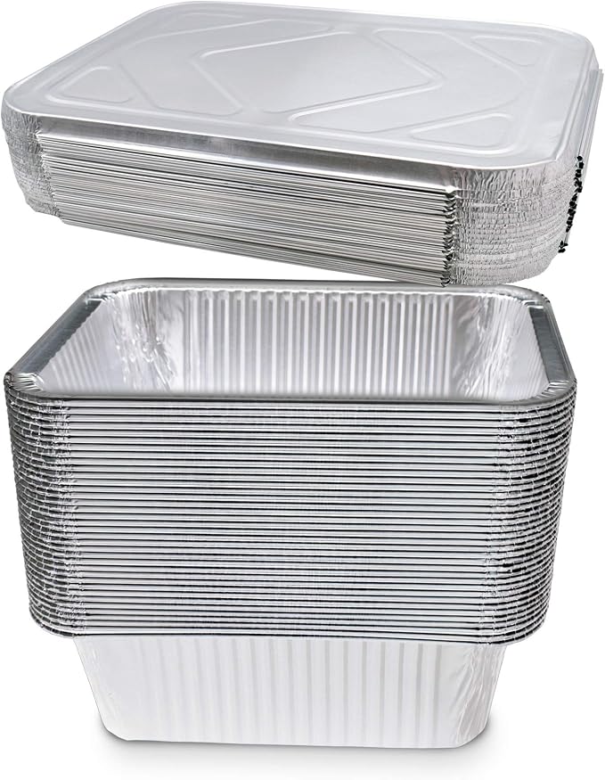 Diplastible Oblong Disposable Aluminum Pans with Lids - 10 Pack - 8.5 x 6 x 2.5 in 5-lb Pan with Foil Covers Perfect for Baking Cooking Food and Storage Container - Image 7