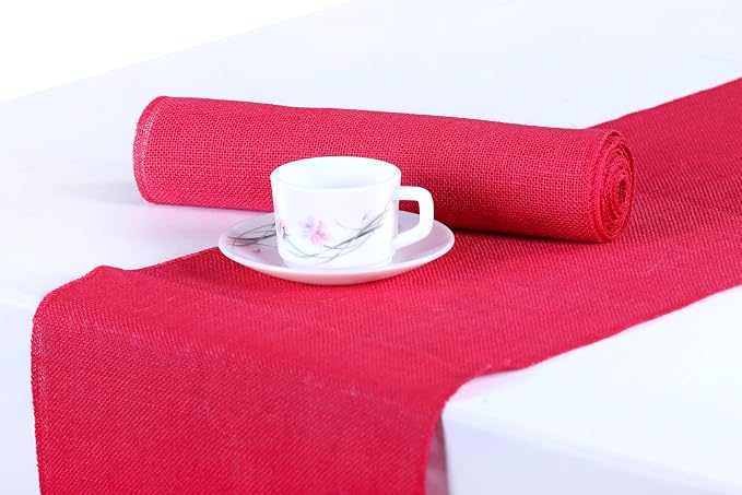MDS® Pack of 15 Natural Burlap Table Runner, 12 x 72 Inch, Jute Rustic Farmhouse Boho Table Decor for Wedding Reception, Dining Table, Bridal Shower, Baby Shower & Party Decorations - Magenta by MDS